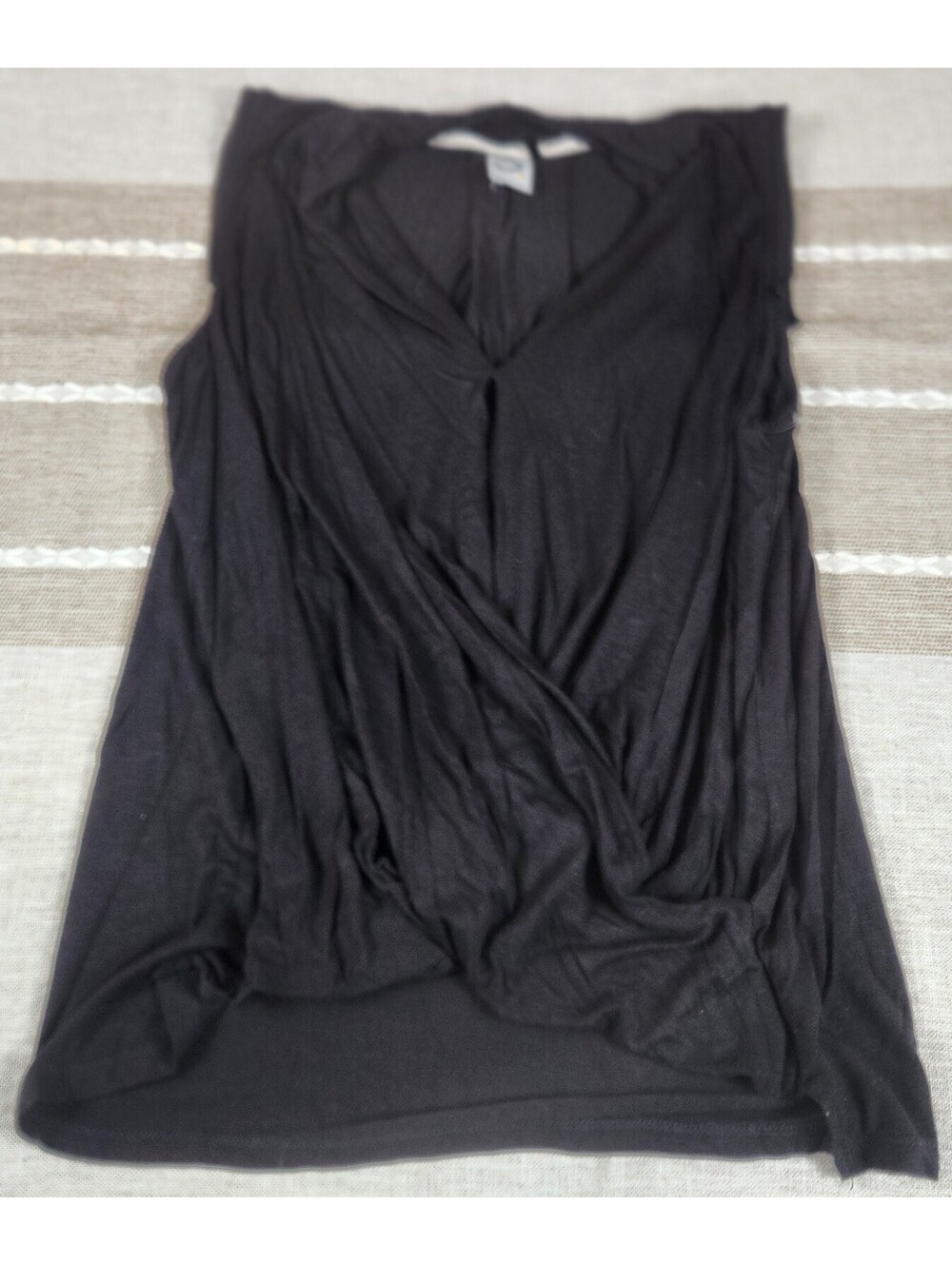Anthropologie Women's Black Sleeveless Loose Faux Wrap Low Cut Top Shirt
